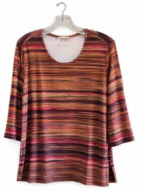 Betty Barclay Size 2X Women's Multicolor Striped Tunic Top 3/4 Sleeve Scoop Neck